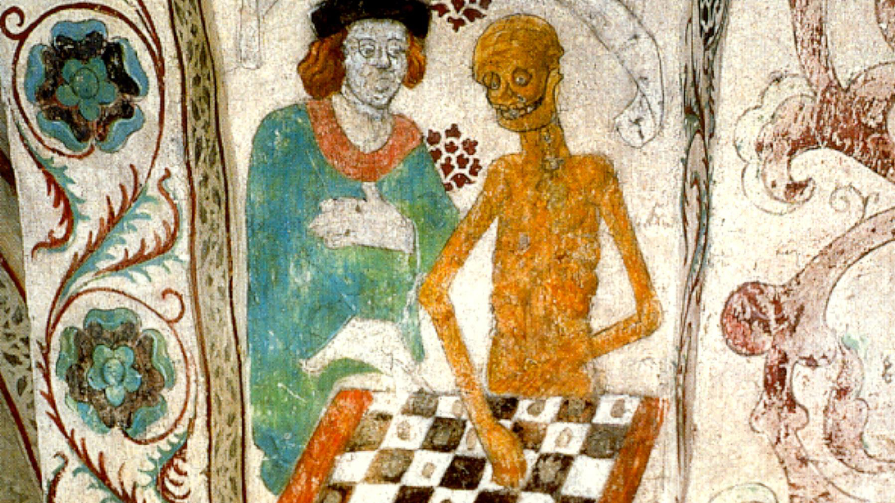 Foto: "Döden spelar schack, Täby Kyrka". Foto: Upplandsmuseet